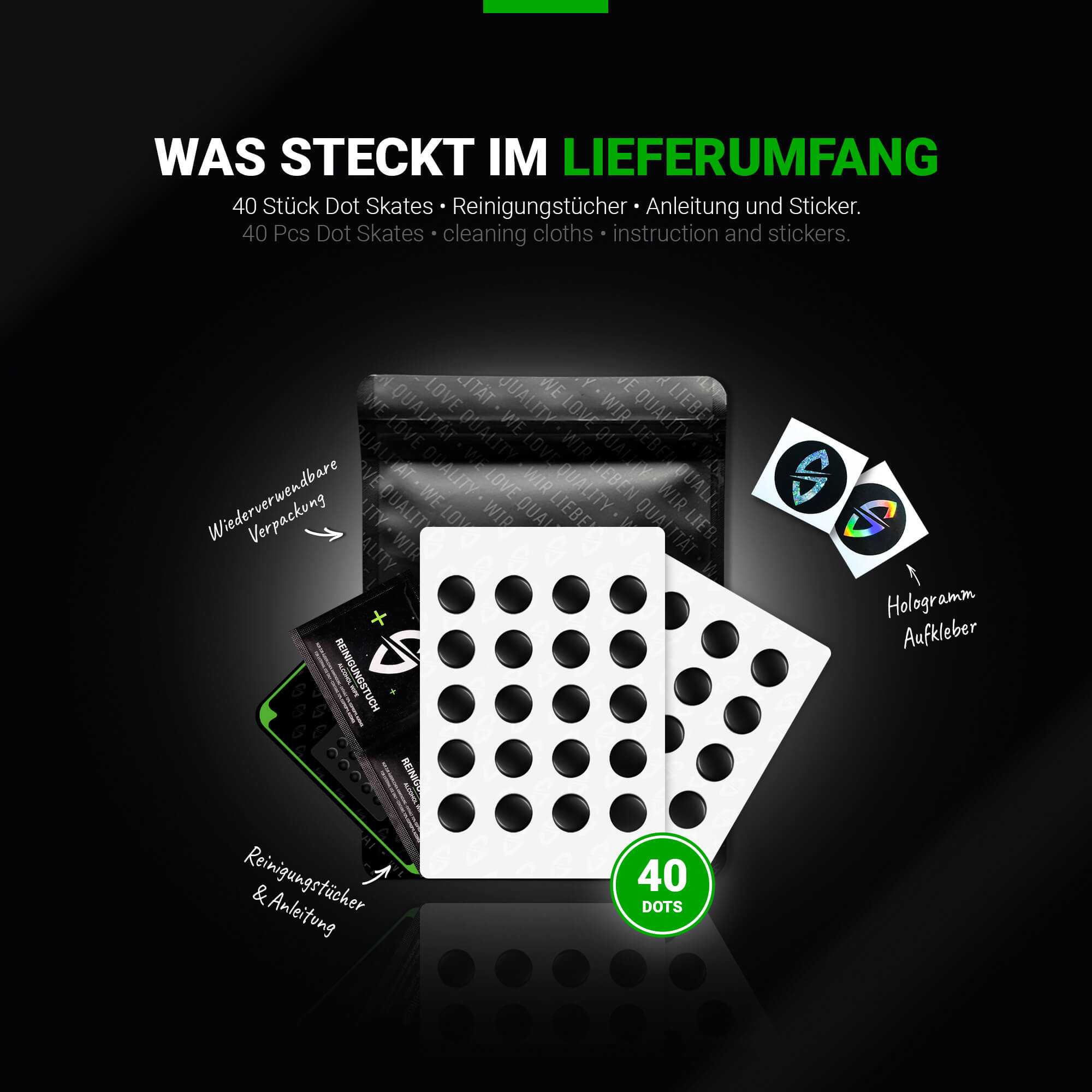 ADS (d) 2.0 Skates – 40 Stück – Universelle Ersatz-Mausfüße Dots