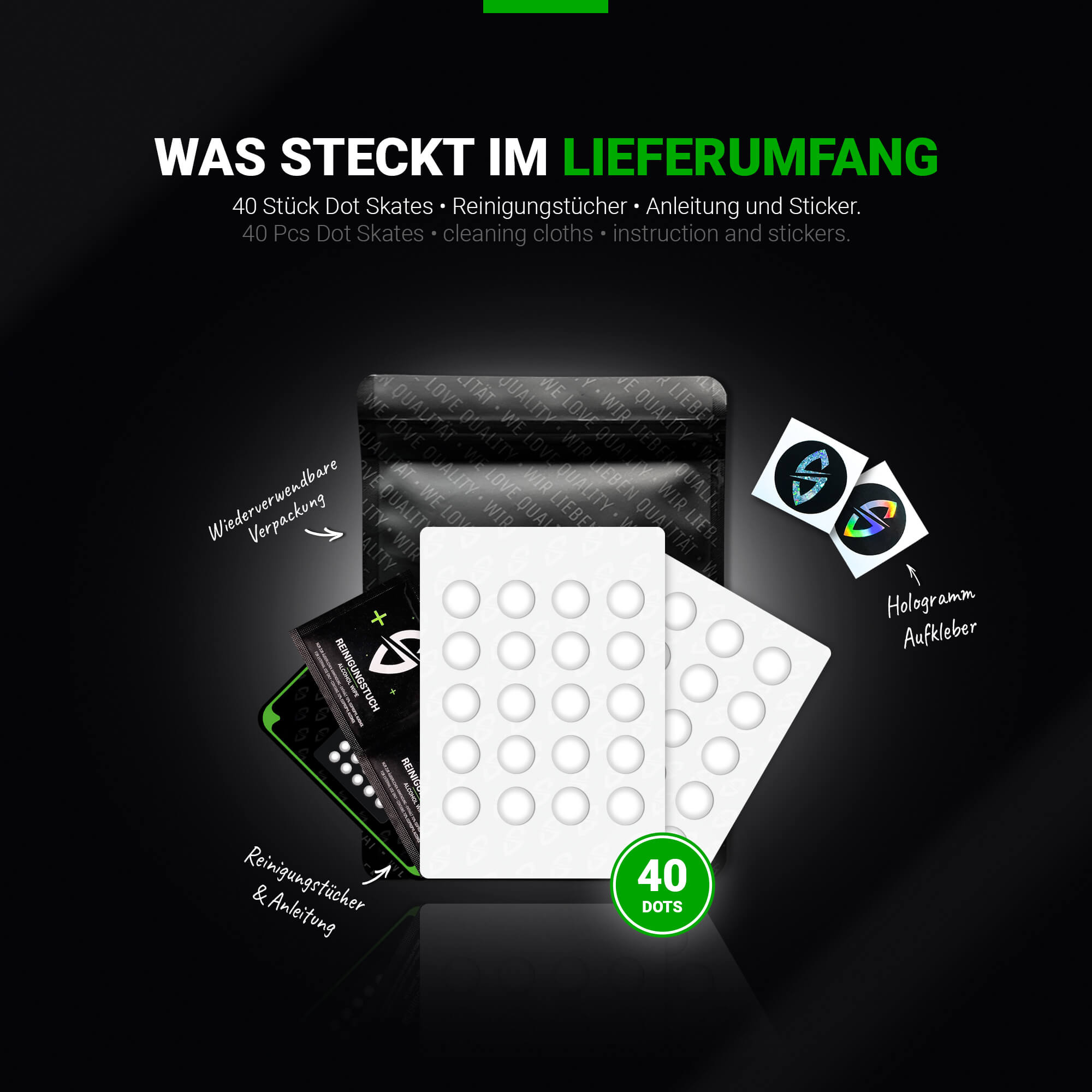 DPS (d) 2.0 Skates – 40 Stück – Universelle Ersatz-Mausfüße Dots