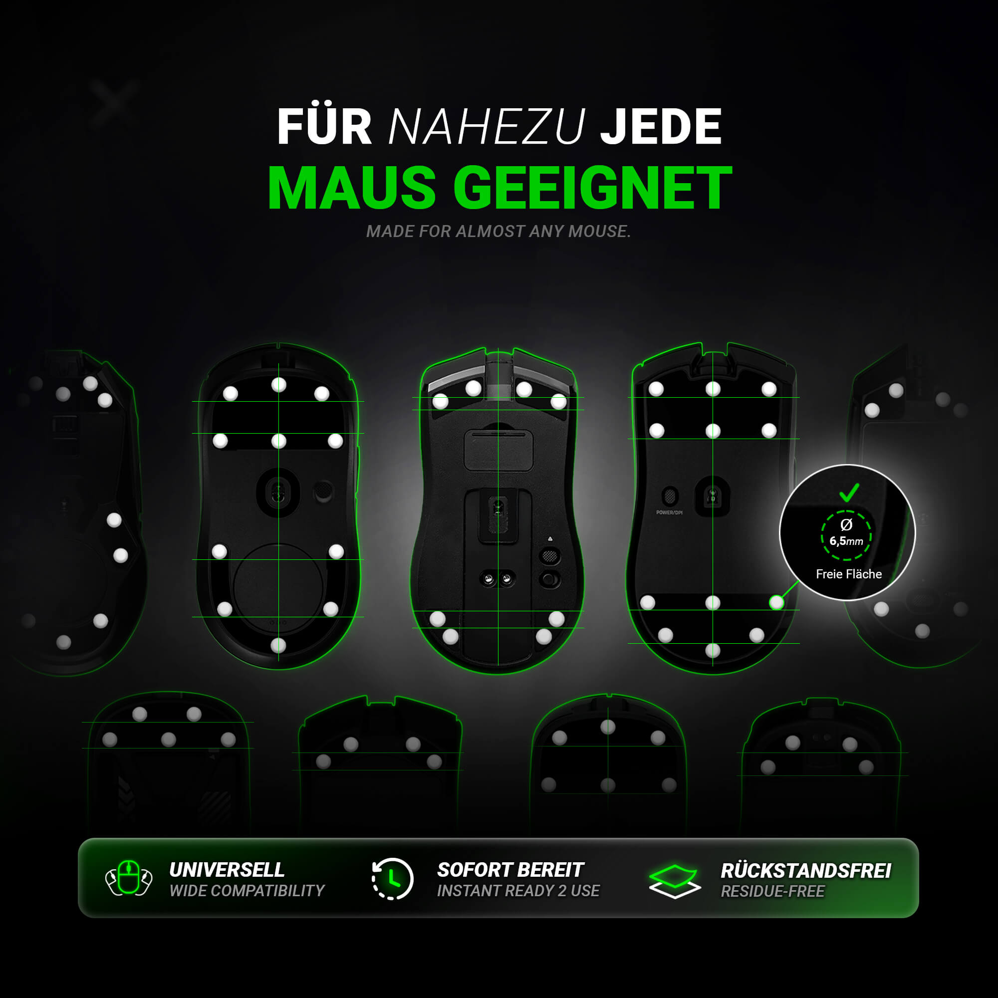 SensoryBoost ADS (d) Dot Skates – 40 Stück – Universelle Ersatz-Mausfüße