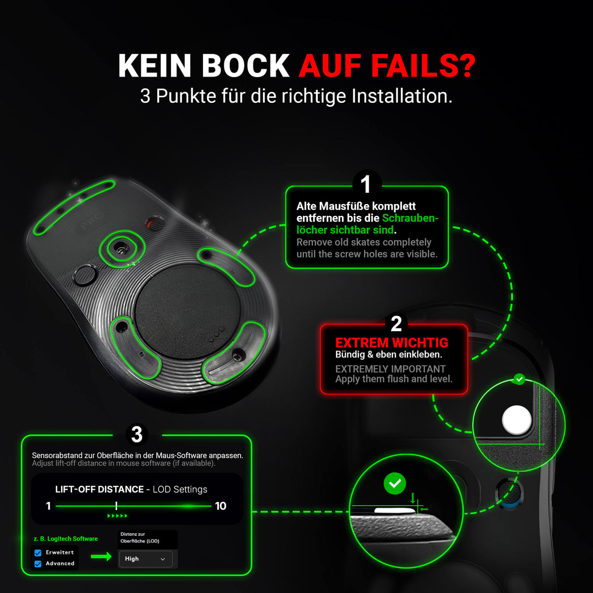 FPS Series (d) Dot Skates – 40 Stück – Universelle Ersatz-Mausfüße