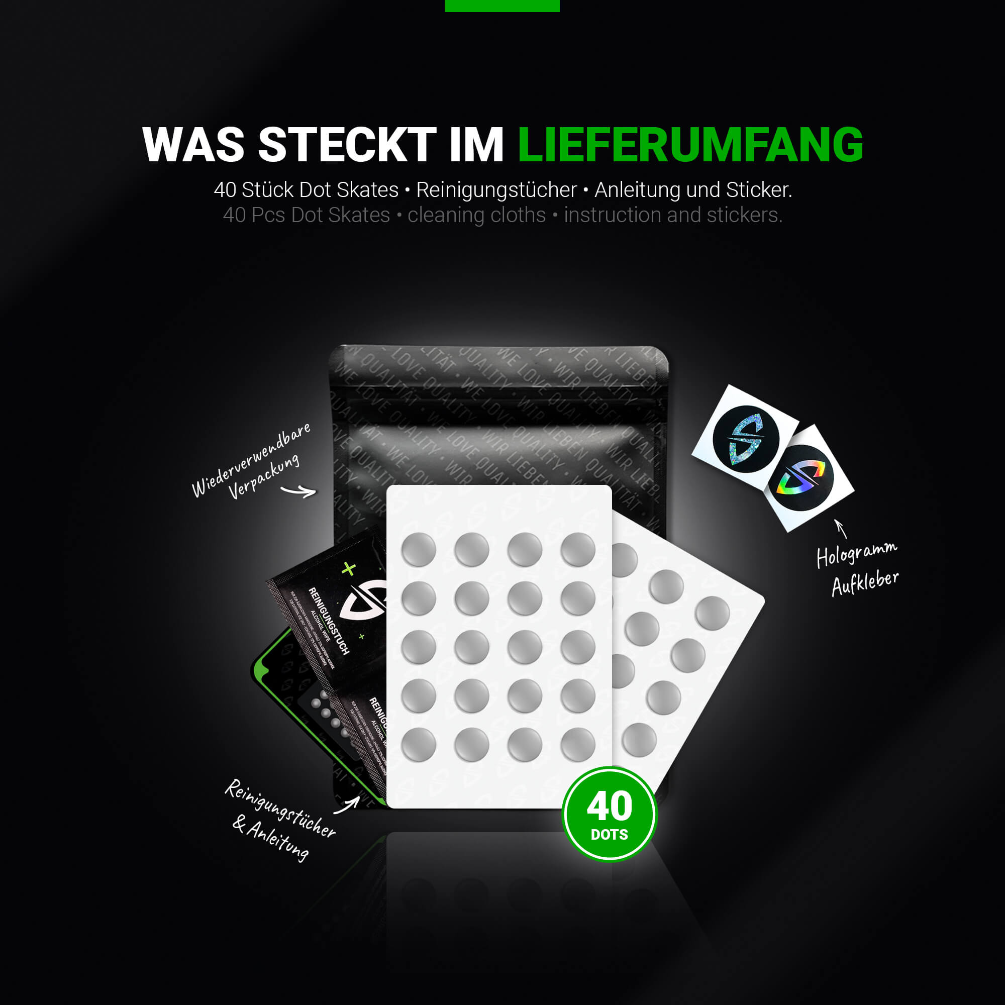FPS (d) 2.0 Skates – 40 Stück –  Universelle Ersatz-Mausfüße Dots