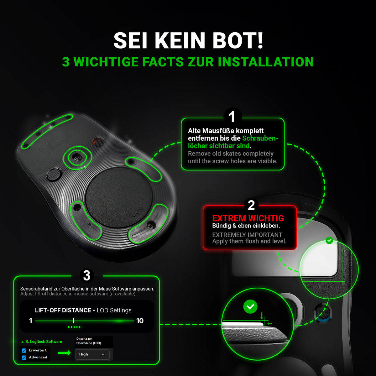 DPS Series (f) Dot Skates – 20 Stück – Universelle Ersatz-Mausfüße