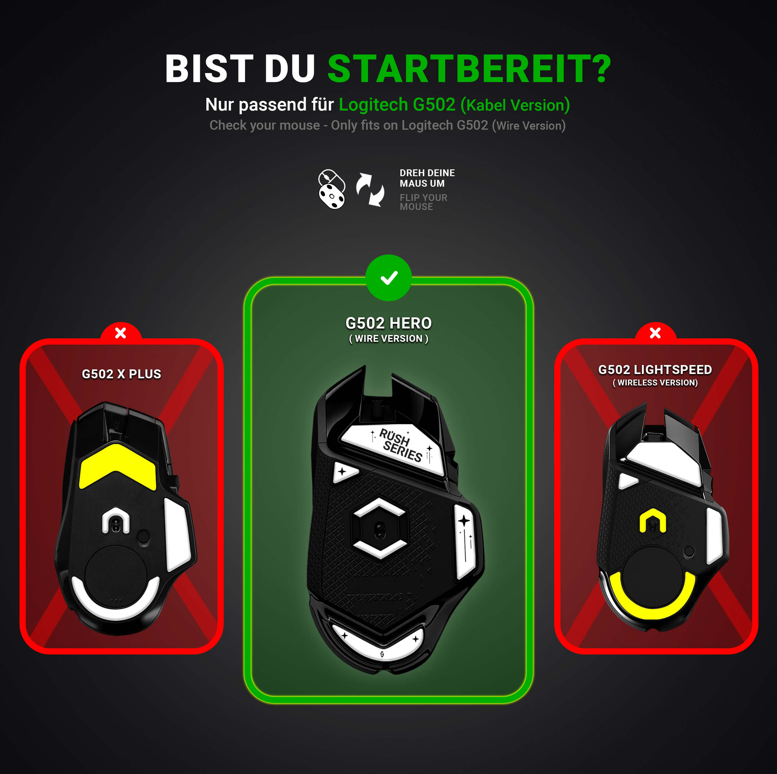 RUSH Glas Glides – für Logitech G502 (Kabel Ver.)