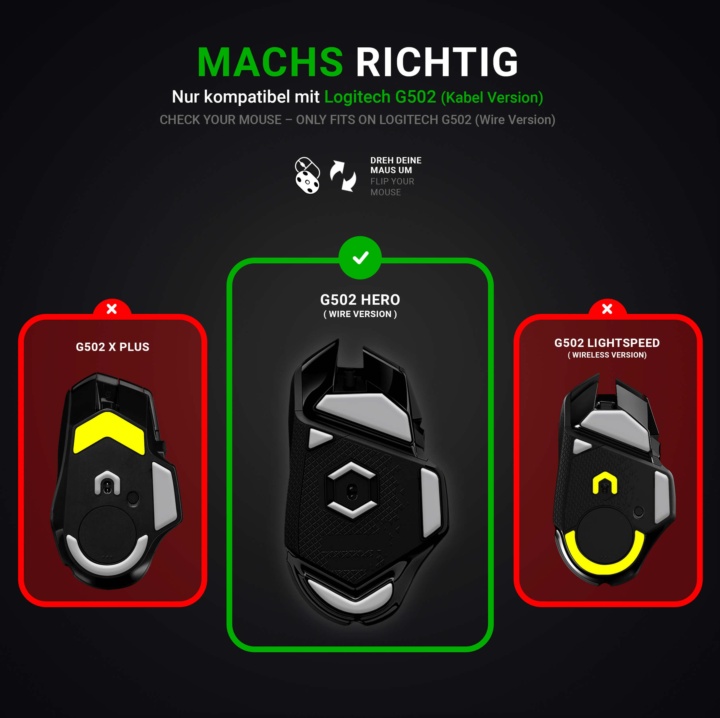 HPS Glides (2 Sets) for Logitech G502 Hero Gaming Mouse - Upgrade Kit