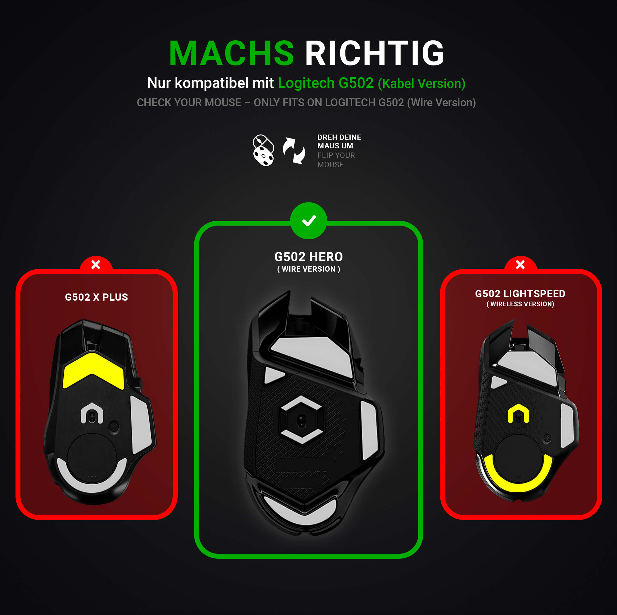 FPS Glides (2x) for Logitech G502 Hero (Wired Ver.) Gaming Mouse