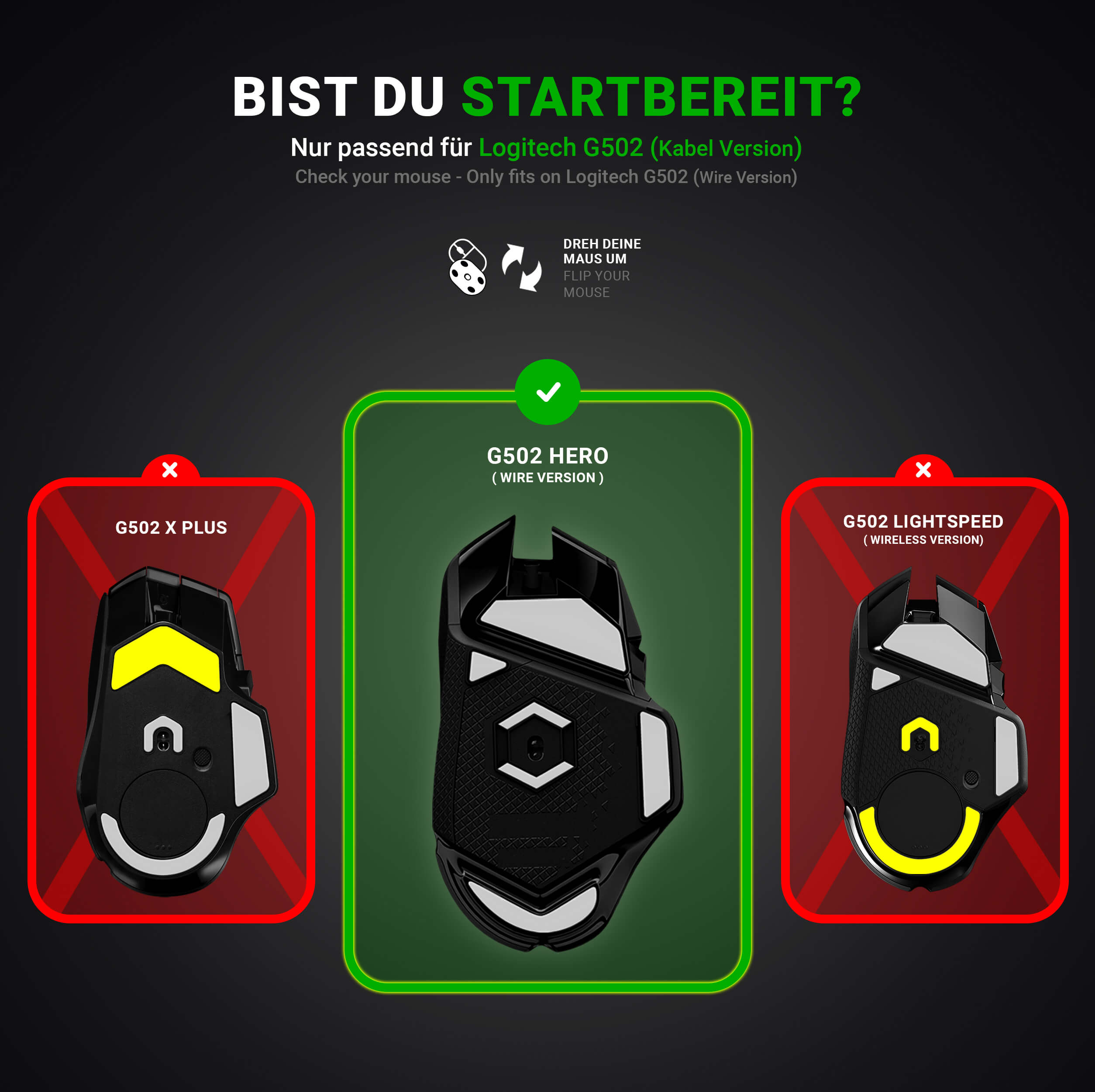 FPS Glides (2er Set) – für Logitech G502 Hero (Kabel Ver.)