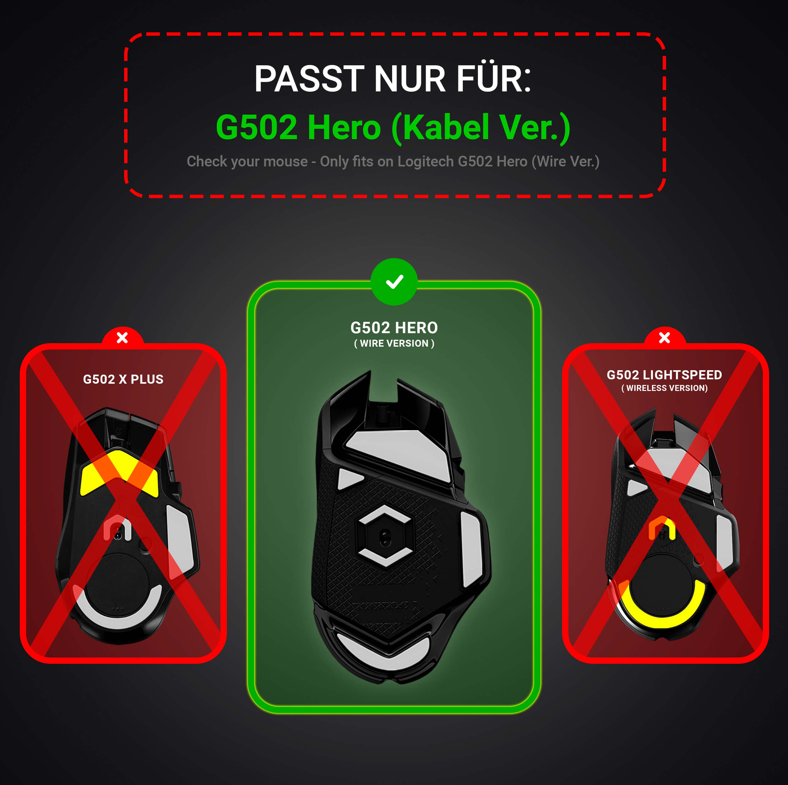 FPS Glides (2x) for Logitech G502 Hero (Wired Ver.)