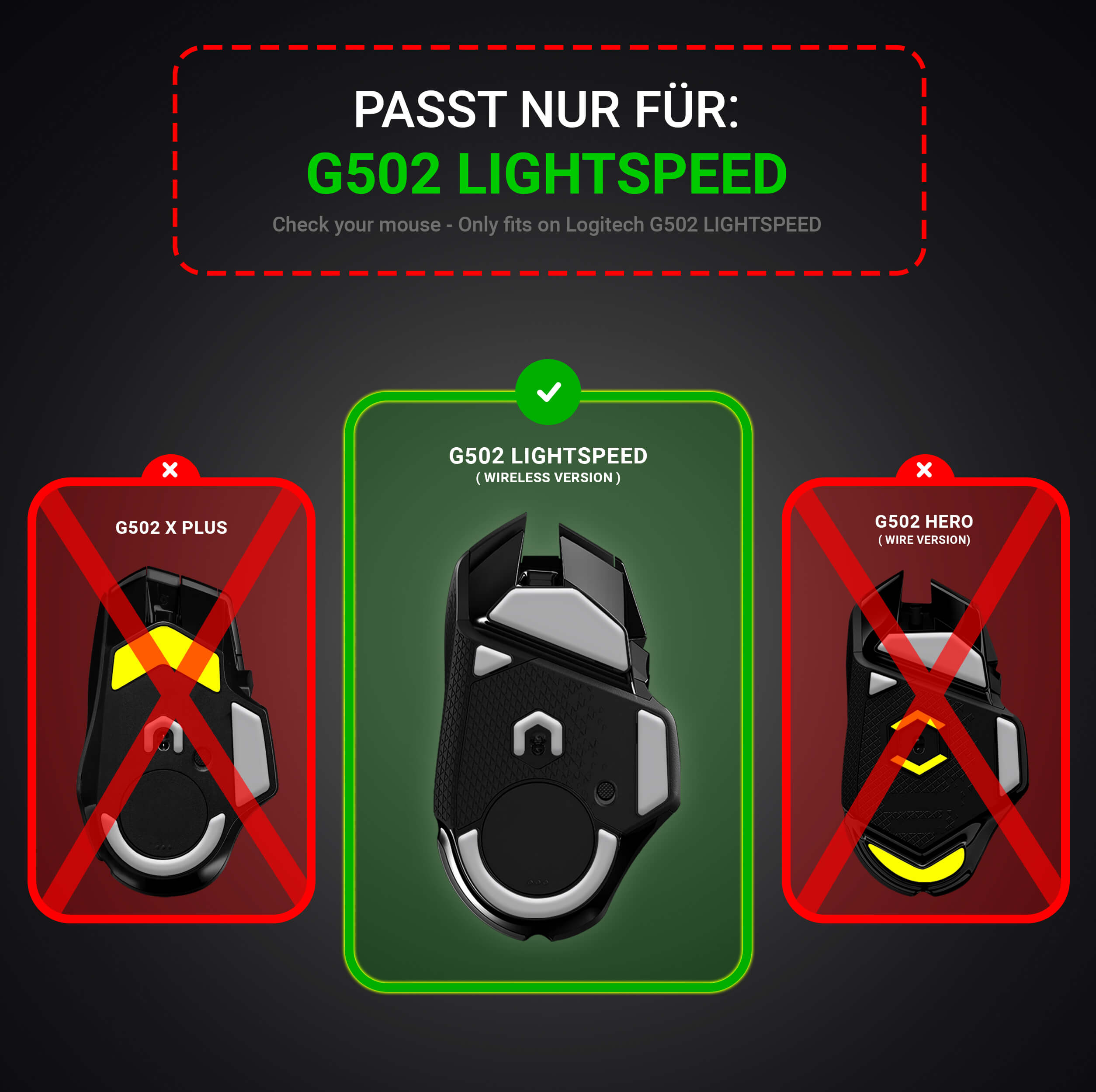 SensoryBoost HPS Mausfüße für Logitech G502 Lightspeed – PTFE, 2er Set