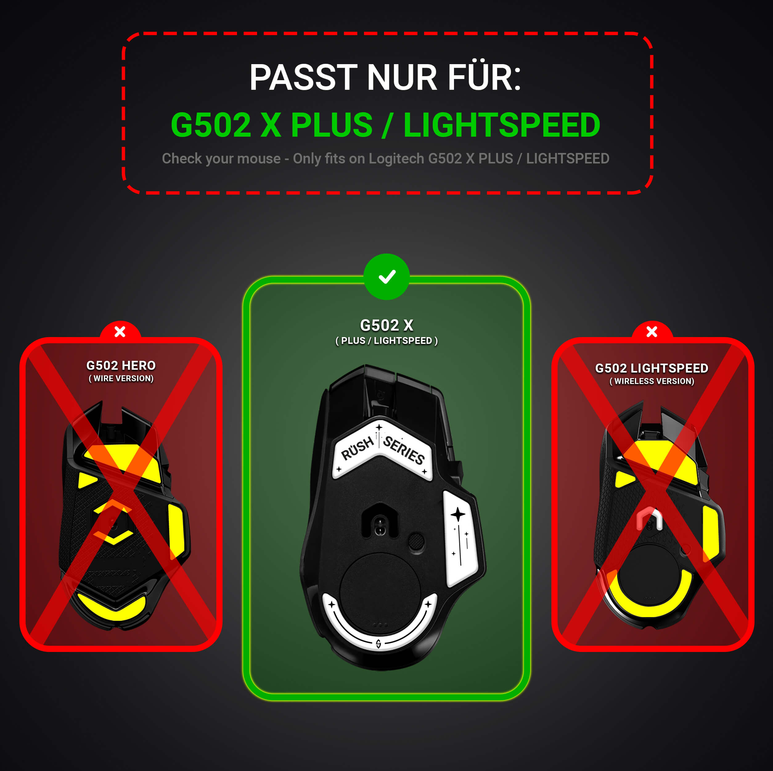 RUSH Glas Glides – für Logitech G502 X Plus, Lightspeed