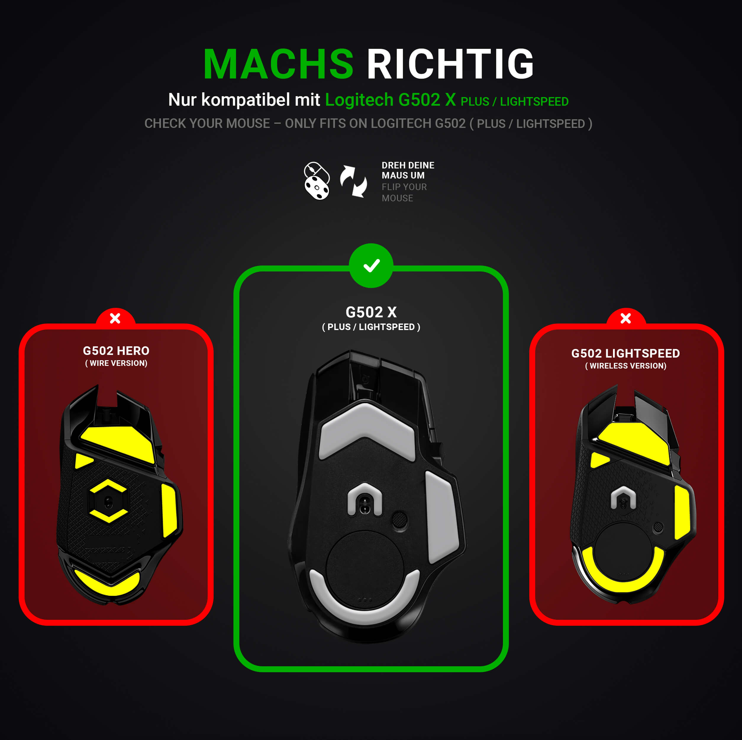 HPS Glides (2 Sets) for Logitech G502 X Plus / Lightspeed Gaming Mouse - Upgrade Kit
