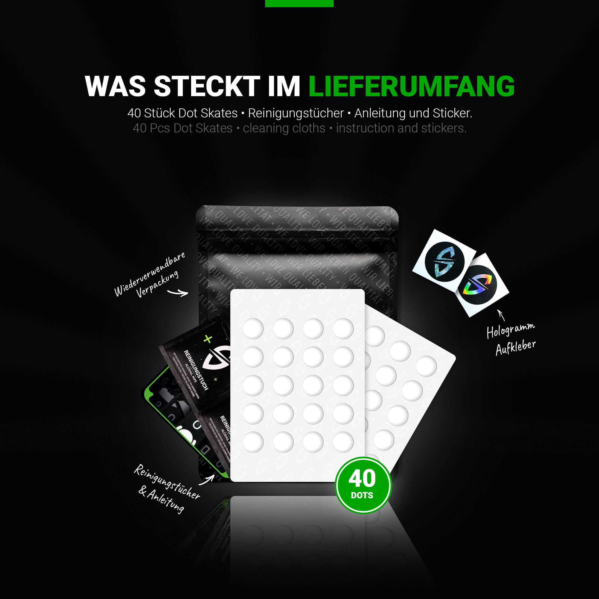 DPS (d) 2.0 Skates – 40 Stück – Universelle Ersatz-Mausfüße Dots