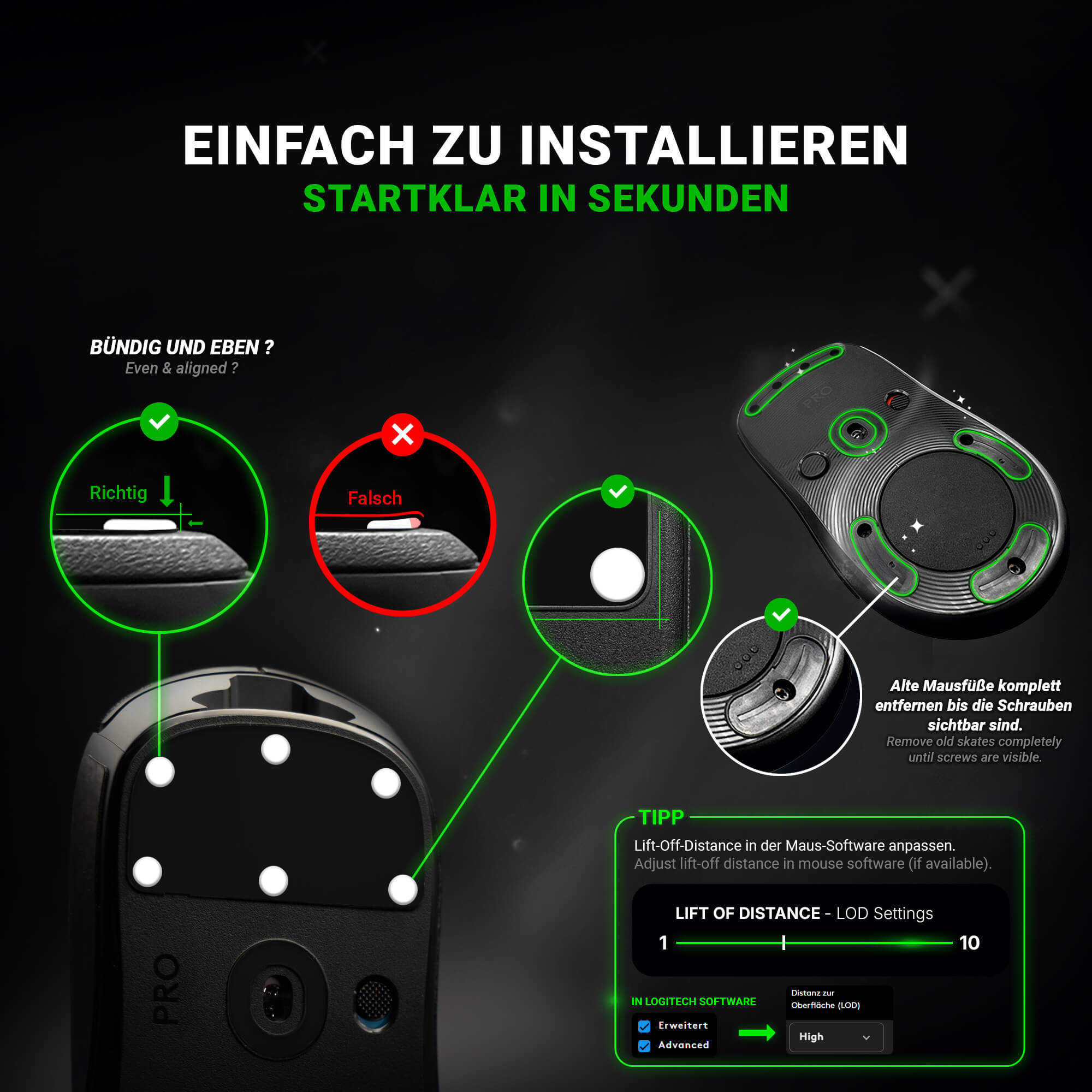 DPS (d) 2.0 Skates – 40 Stück – Universelle Ersatz-Mausfüße Dots