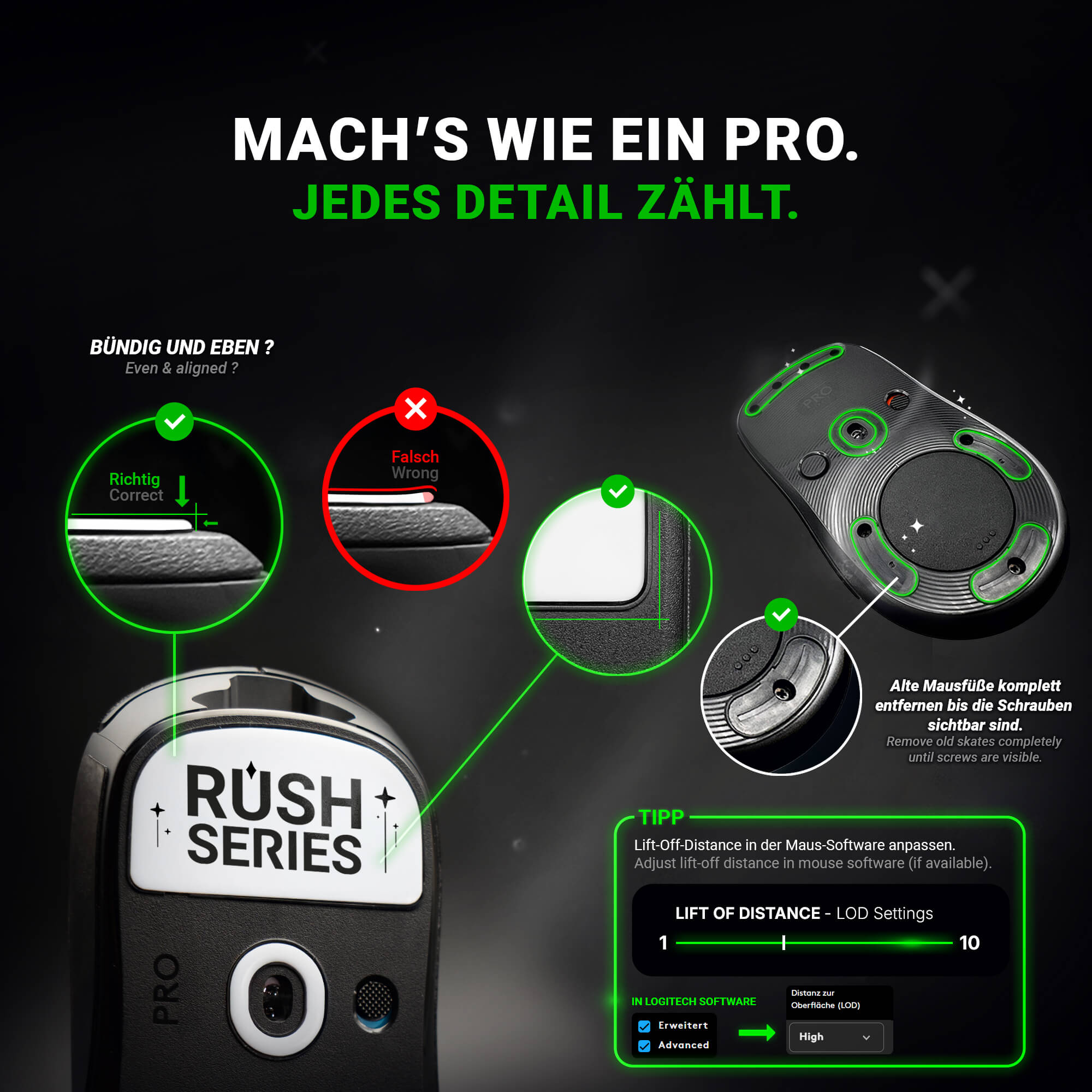 RUSH Glas Glides – für Logitech G PRO Wireless, G PRO 2 Lightspeed